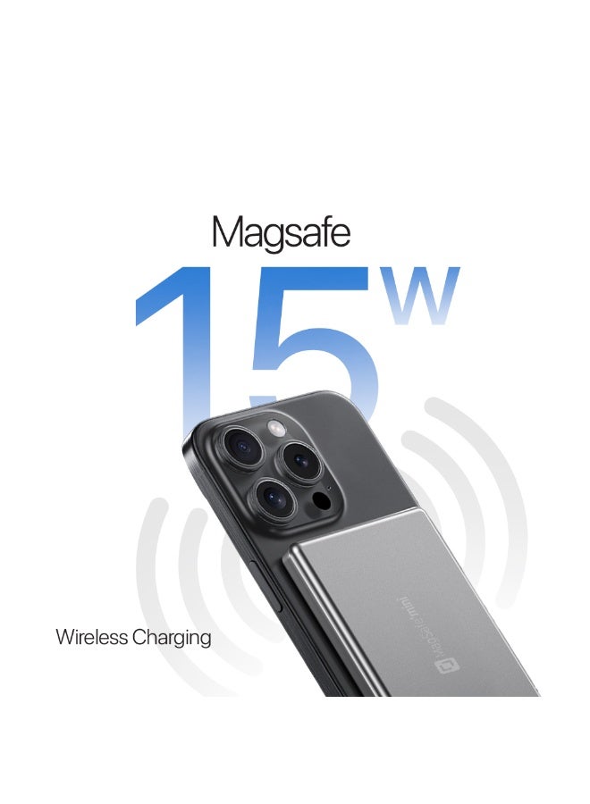 LYCKA MagSafe Mini 5000mAh Magnetic Wireless Power Bank - 15W Wireless Charging, 20W PD Fast Charging, Ultra Slim Portable Battery Pack for iPhone 16/15/14/13/12 Series - Image 3